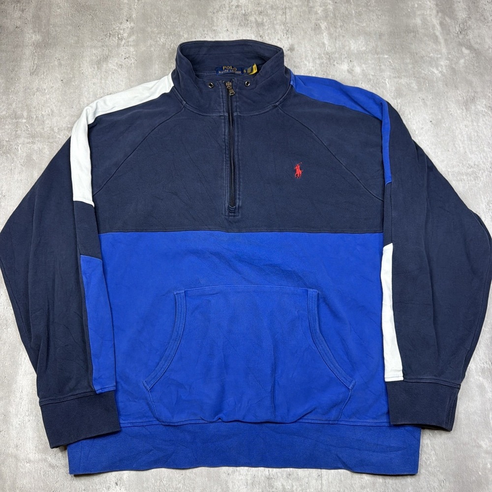 Polo Ralph Lauren Track Jacket Mens XL Color Block Quarter Zip Pockets Pony USA